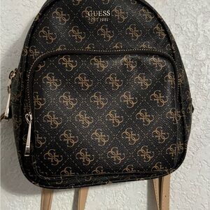 GUESS Black and Brown Backpack with Monogram Design